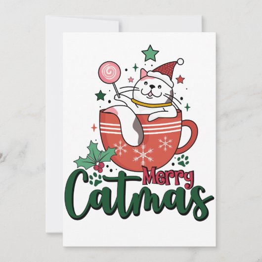 Invitation Cadeau de Noël Merry Cute Catmas (Devant)