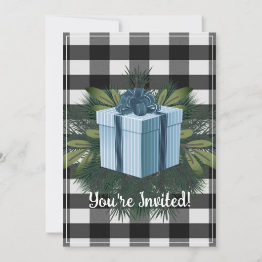 Invitation Cadeau de Noël Plaid Buffalo | Blue Holiday Party (Devant)