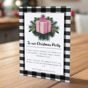 Invitation Cadeau de Noël Plaid Buffalo Pink Holiday Party