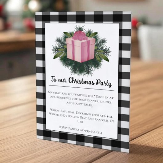 Invitation Cadeau de Noël Plaid Buffalo | Pink Holiday Party