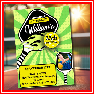 Invitation Cadeau de pickleball RETRO Vert PHOTO Anniversaire