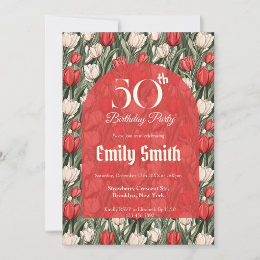 Invitation Cadeau de premier anniversaire Fantaisie Tulipe Te (Devant)
