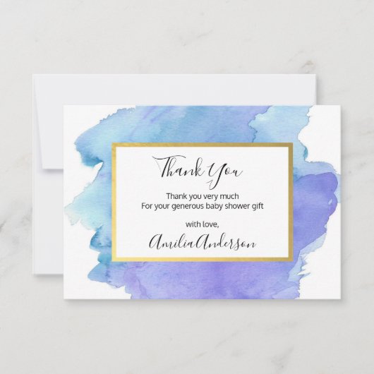 Invitation Cadeau de remerciement à l'aquarelle bleu blanc po (Devant)