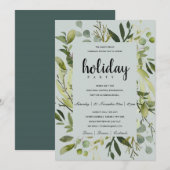 INVITATION CADEAU D'ENTREPRISE VERT GRIS FOUILLES DE NOËL (Devant / Derrière)