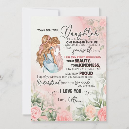 Invitation Cadeau pour fille | Lettre à ma fille de la part d (Devant)