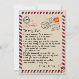 Invitation Cadeau pour mon fils Lettre à mon fils avec amou