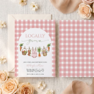 Invitation Cadeau Rose à Carreaux Baby shower de jardin "Cult