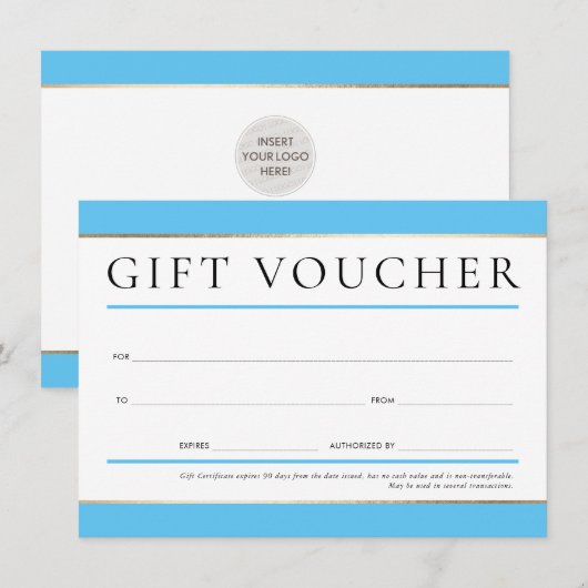 Invitation CADEAU VOUCHER moderne élégant business AQUA BLUE (Devant / Derrière)