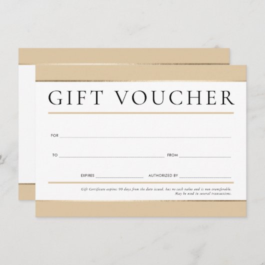 Invitation CADEAU VOUCHER moderne élégant champagne d'affaire (Devant / Derrière)