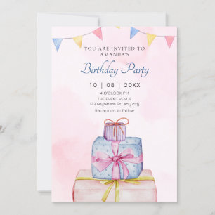 Invitation Cadeaux d'anniversaire rose pastel