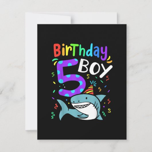 Invitation Cadeaux de 5e anniversaire cinq ans, requin (Devant)