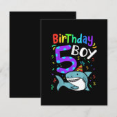 Invitation Cadeaux de 5e anniversaire cinq ans, requin (Devant / Derrière)