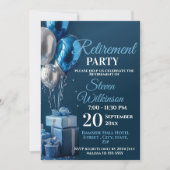 Invitation Cadeaux de ballon de fête de retraite bleue (Devant)