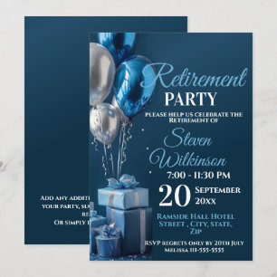 Invitation Cadeaux de ballon de fête de retraite bleue