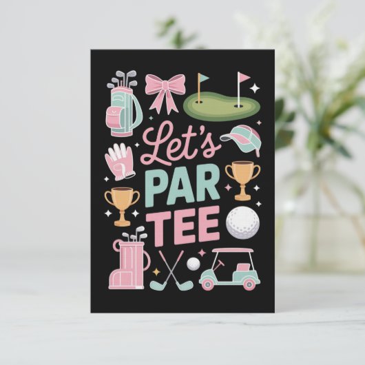 Invitation Cadeaux de golfeuse coquette Let's Par Tee (Debout devant)