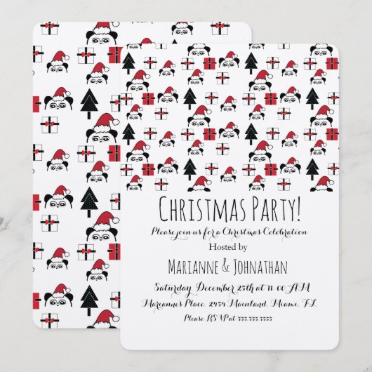 Invitation Cadeaux de Noël Panda Arbres de fêtes (Devant / Derrière)