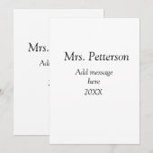 Invitation cadeaux de rentrée scolaire pour professeur avec a (Devant / Derrière)