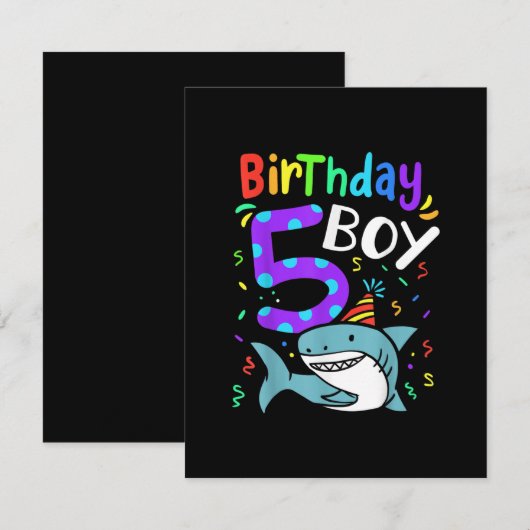 Invitation Cadeaux de requin pour 5 ans (Devant / Derrière)