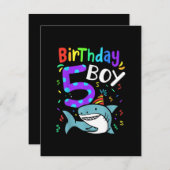 Invitation Cadeaux de requin pour le 5e anniversaire cinq ans (Devant / Derrière)
