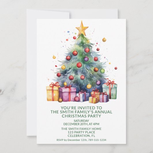 Invitation Cadeaux de sapin de Noël, fête verte (Devant)