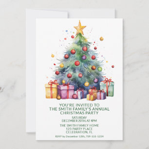 Invitation Cadeaux de sapin de Noël, fête verte