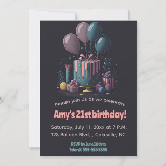 Invitation Cadeaux et ballons modifiables Anniversaire (Devant)