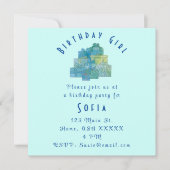 Invitation Cadeaux mignons pour Anniversaire Fille Bleu Vert (Devant)