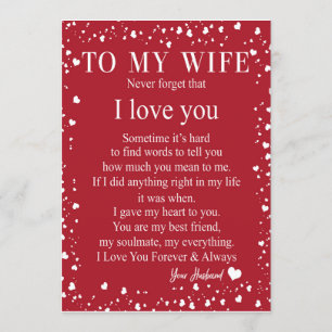 Invitation Cadeaux pour femme Lettre à ma femme Amour de ma