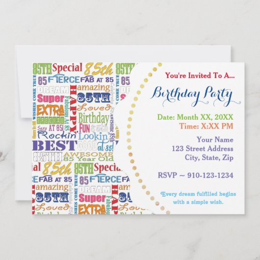 Invitation Cadeaux Uniques Et Spéciaux De Fête Du 85E Anniver (Devant)