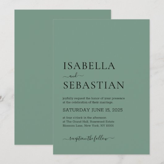 Invitation Cadet Blue Wedding Simple (Devant / Derrière)