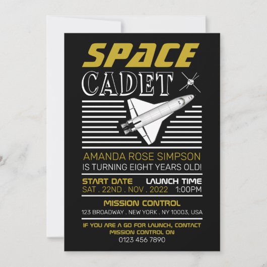 Invitation Cadet de l'espace, vaisseau spatial, Anniversaire (Devant)