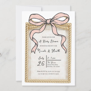 Invitation Cadre à arc doré Arc ruban rose Baby Shower