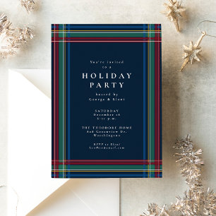 Invitation Cadre à carreaux de Noël simple bleu marine fête d