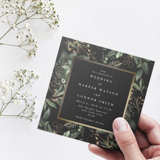 Invitation Cadre à huile Carré or | Boho Botanique Eucalyptus