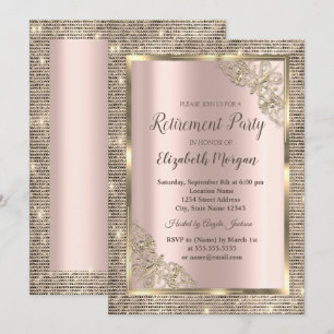 Invitation Cadre à paillettes dorées festives,Retraite or ros