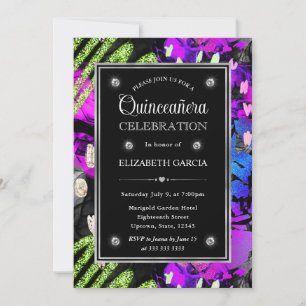 Invitation Cadre Abstrait de Fête de Quinceañera à Paillettes