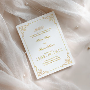 Invitation Cadre Antique Élégant Or Blanc Fiançailles Musulma