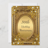 Invitation Cadre Antique Floral Diamant Or 50e Anniversaire (Devant)