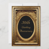 Invitation Cadre Antique Floral Orné Or 50e Anniversaire (Devant)