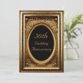 Invitation Cadre Antique Floral Orné Or 50e Anniversaire (Debout devant)