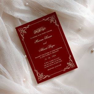 Invitation Cadre Antique Or Bourgogne Rouge Mariage Musulman