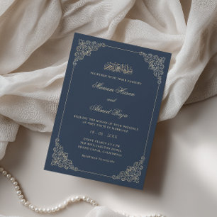 Invitation Cadre Antique Romantique Bleu Marine Mariage Musul