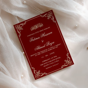 Invitation Cadre Antique Vintage Rouge Bourgogne Mariage Musu