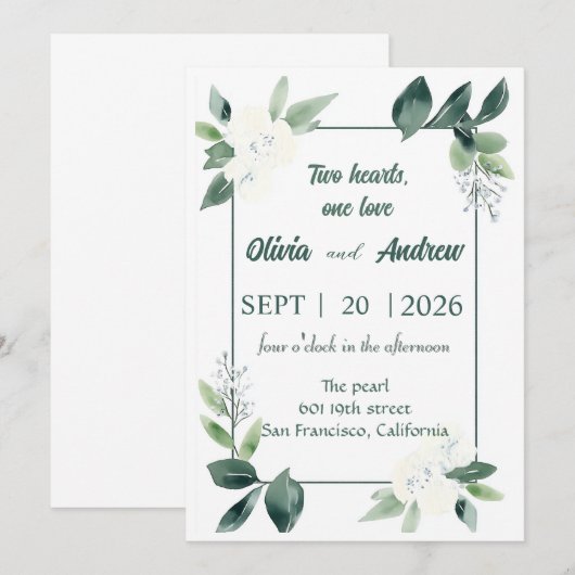 Invitation cadre aquarelle (Devant / Derrière)