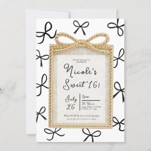 Invitation Cadre arc-en-or et petits noeuds noirs Photo sweet