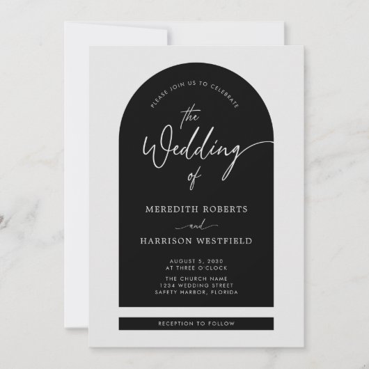 Invitation Cadre Arch Script moderne Code QR Mariage noir (Devant)