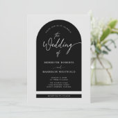 Invitation Cadre Arch Script moderne Code QR Mariage noir (Debout devant)