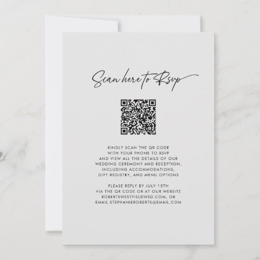 Invitation Cadre Arch Script moderne Code QR Mariage noir (Dos)