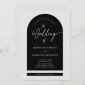 Invitation Cadre Arch Script moderne Code QR Mariage noir (Devant / Derrière)