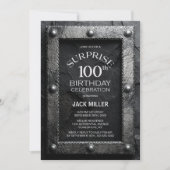 Invitation Cadre Argent Ardoise Noire Surprise 100e Anniversa (Devant)